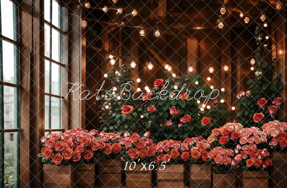 Romantische Bloemen Raamverlichting Foto Achtergrond Designed by Emetselch