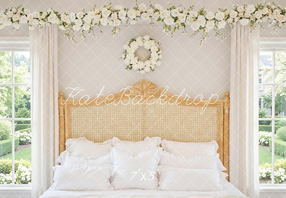 Kate White Flower Arch Wreath Headboard Printed Backdrop Designed by Mini MakeBelieve