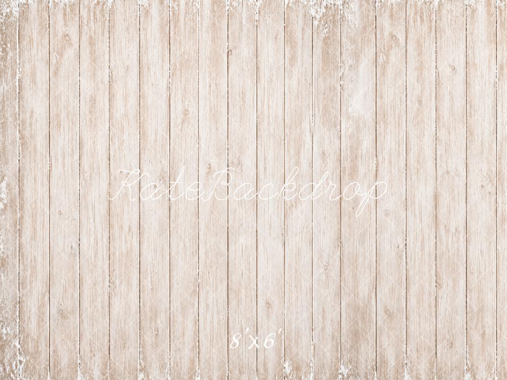 Kate Light Beige Vintage Wood Plank Floor Printed Backdrop Designed by Kate Image