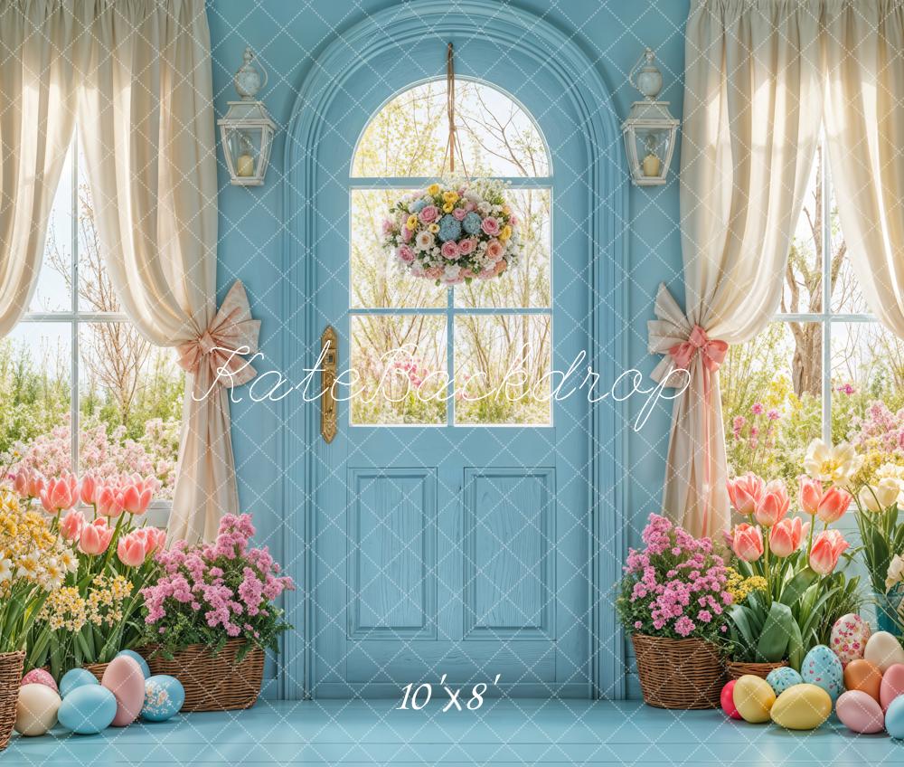 Puerta Floral de Primavera de Pascua con Fondo Azul diseñada por Emetselch