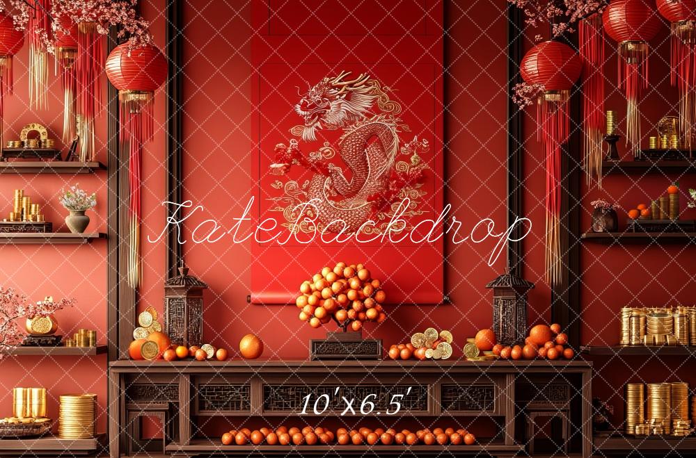 Fondo Rojo Dragón de Año Nuevo Lunar Diseñado por Mini MakeBelieve