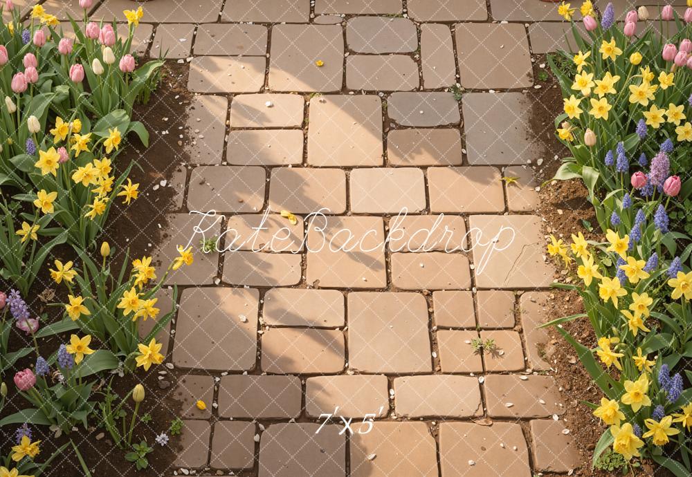 Kate Spring Cobblestone Path Garden Flowers Floor Backdrop Designed by Kate Image