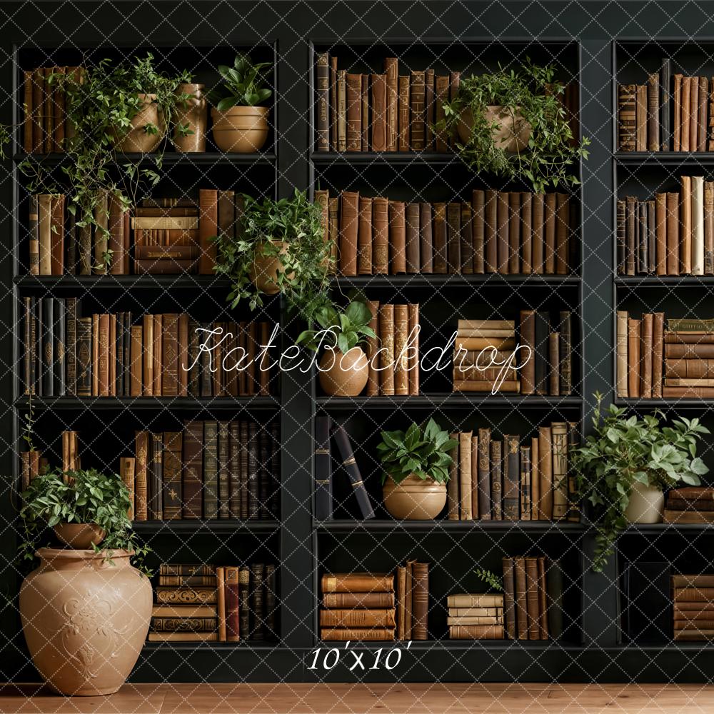 TEST Kate Bookshelf With Potted Plants And Vintage Books Printed Backdrop Designed by Emetselch