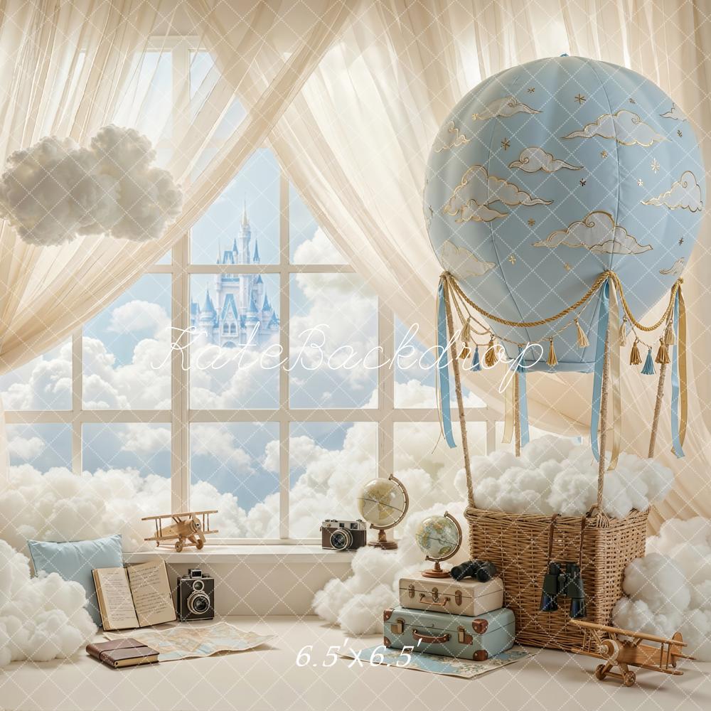 Kate Fairy Fantasy Hot Air Balloon Castle Clouds Window Backdrop Designed by Chain Photography