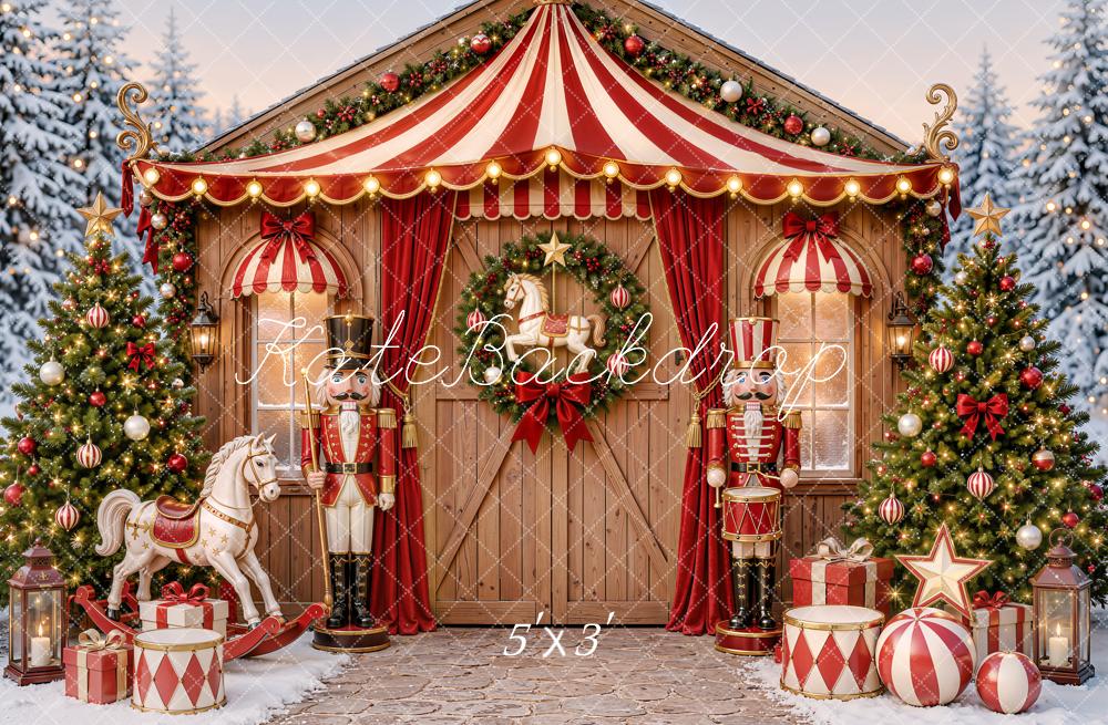 Kate Christmas Circus Nutcracker Carousel Trees Printed Backdrop Designed by Emetselch