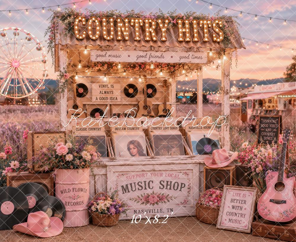 Kate Country Music Festival Sunset Stand Ferris Wheel Pink Printed Backdrop Designed by Ashley Paul