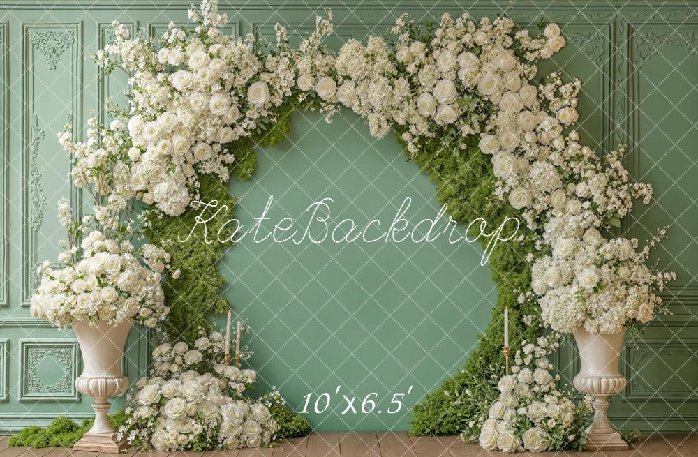 Kate Spring Flower Arch White Roses Green Wall Backdrop Designed by Emetselch