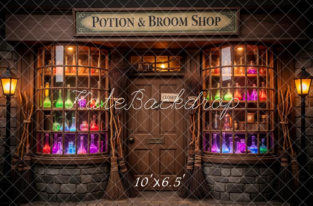 Kate Halloween Potion Broom Shop Windows Lamps Backdrop Designed by Patty Roberts