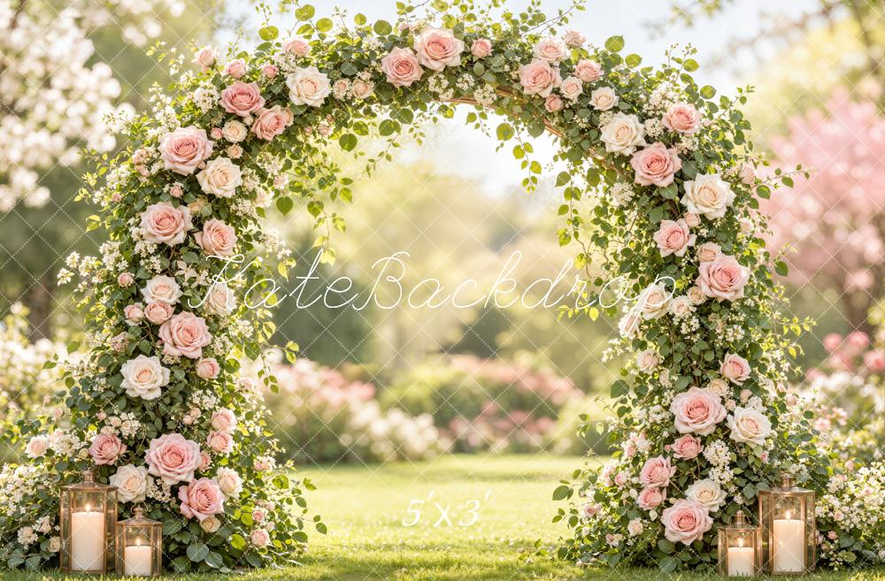 Kate Spring Romantic Roses Arch Garden Candles Printed Backdrop Designed by Emetselch