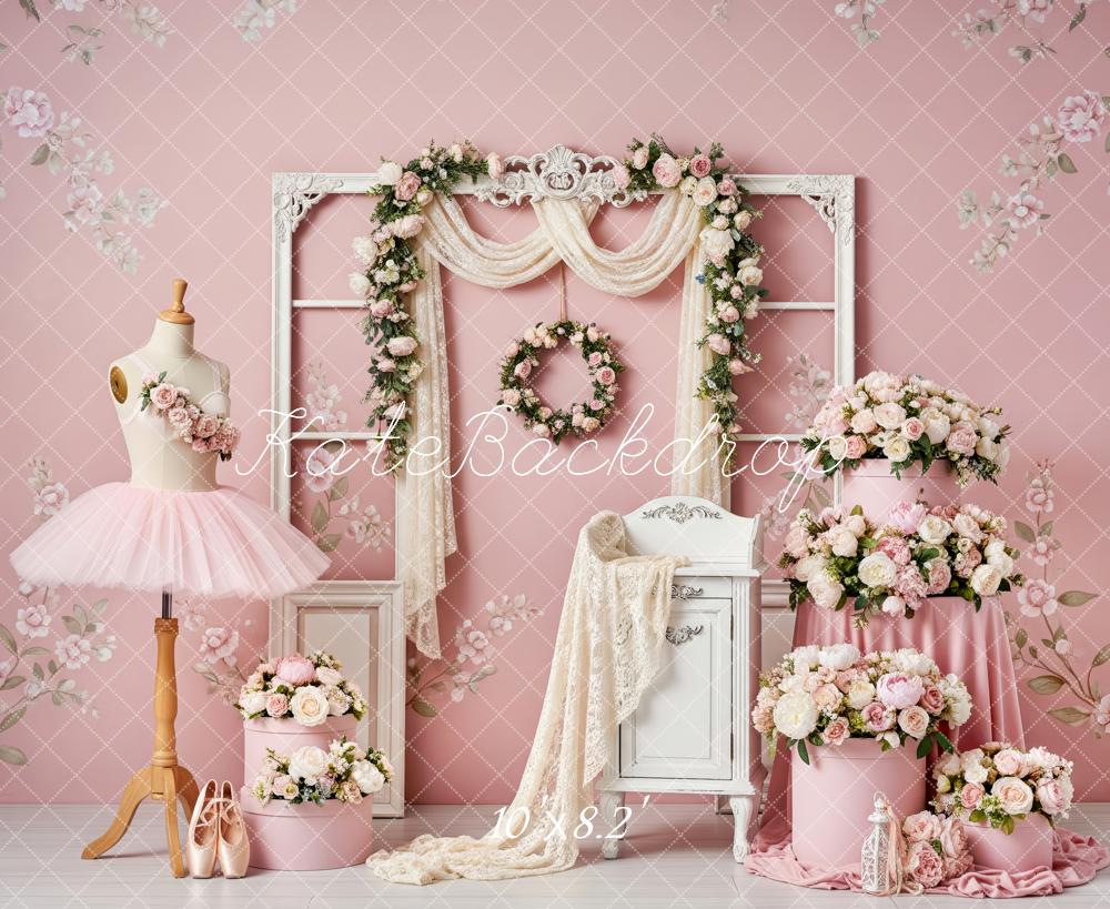 Kate Pink Flower Arch Ballerina Decor Printed Backdrop Designed by Patty Roberts