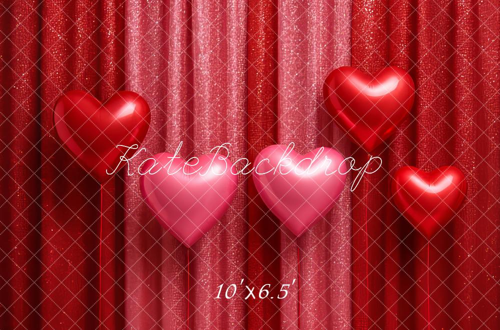 Kate Valentine's Day Red Glitter Curtains Heart Balloons Printed Backdrop Designed by Megan Leigh Photography