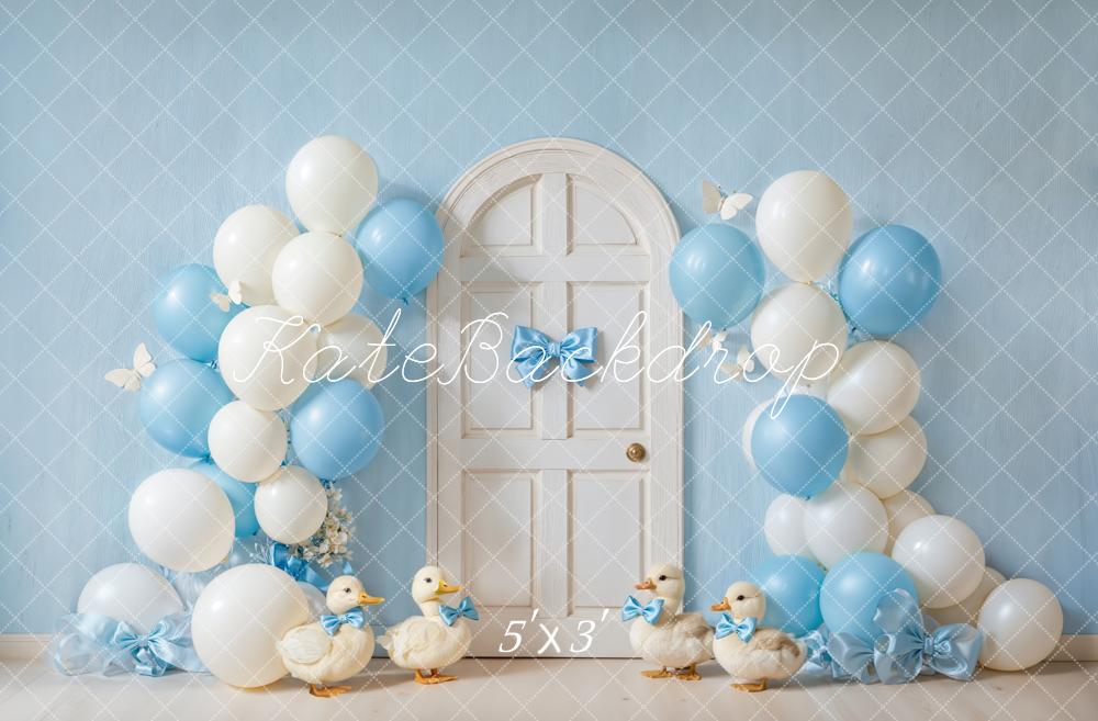 Kate Cake Smash Blue Balloon Ducks Door Backdrop Designed by Emetselch