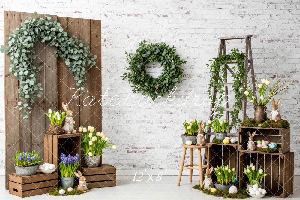 Kate Easter Bunny Greenery Wooden Crate Tulip Decor Backdrop Designed by Patty Roberts