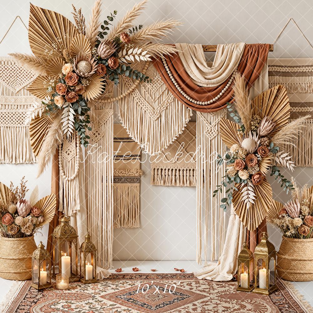 Kate Mother's Day Boho Macrame Dried Palm Floral Arrangement Backdrop Designed by Emetselch