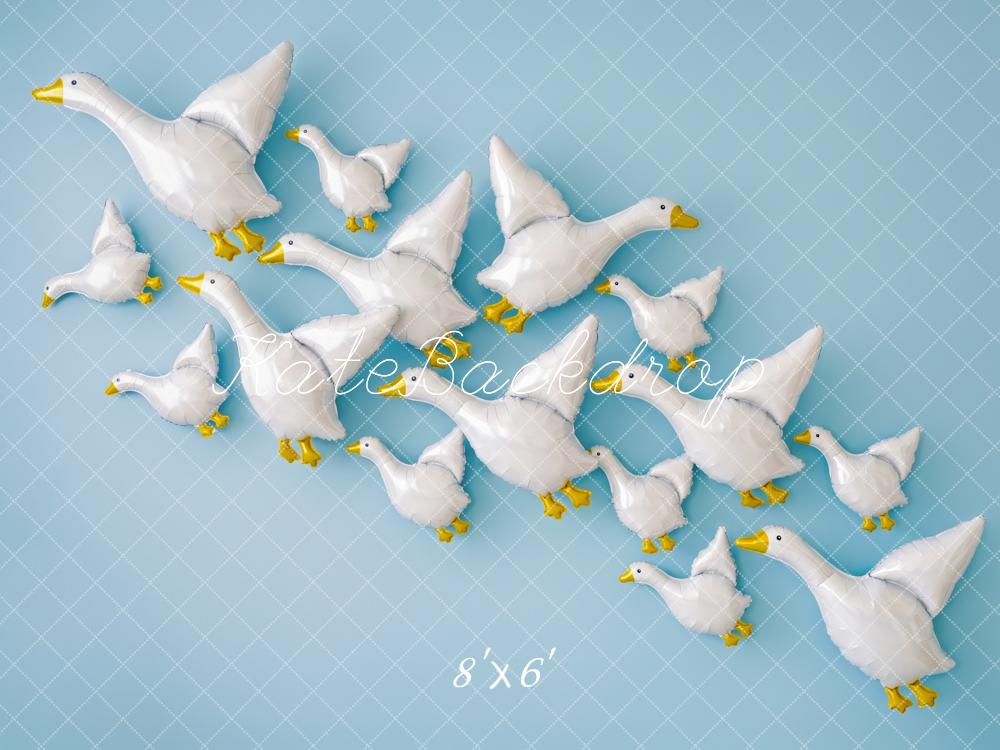 Kate Cake Smash Flying Duck Balloons Blue Wall Printed Backdrop Designed by Patty Roberts
