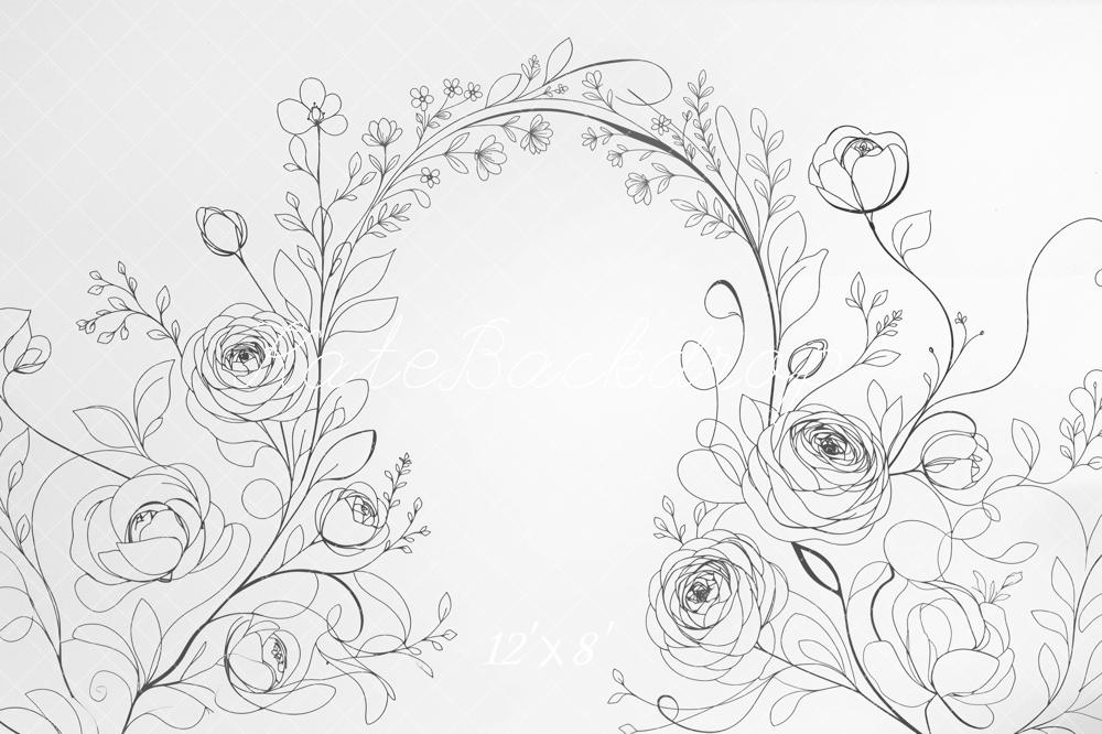 Kate Line Art White Flower Arch Printed Backdrop Designed by Mini MakeBelieve