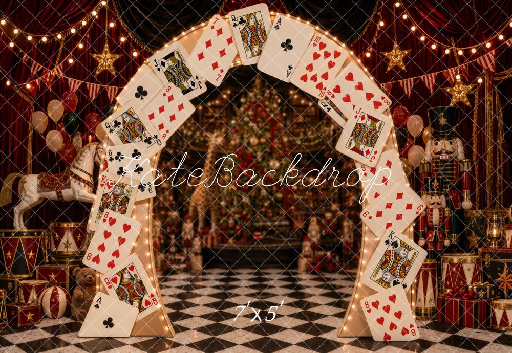Kate Christmas Circus Playing Card Arch Nutcracker Printed Backdrop Designed by Emetselch