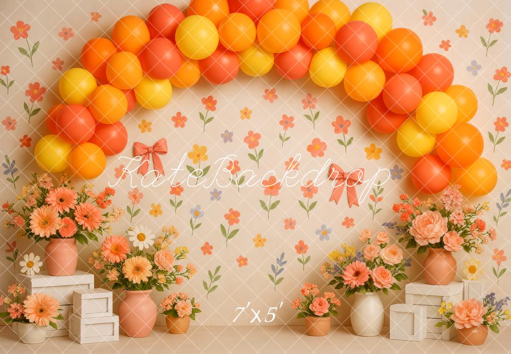 Kate Spring Floral Orange Balloon Arch Backdrop Designed by Patty Roberts
