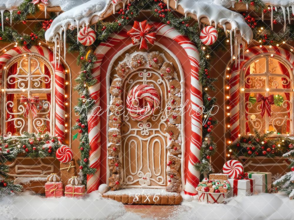 Kate Christmas Gingerbread House Porch Candy Cane Lollipops Gifts Backdrop Designed by Emetselch