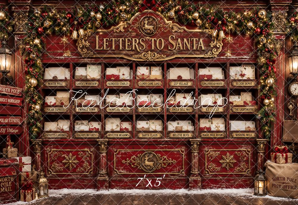 Kate Christmas Letters To Santa Vintage Red Post Office Printed Backdrop Designed by Ashley Paul