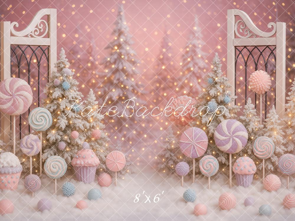 Kate Christmas Lollipops Candy Gate Pastel Trees Backdrop Designed by Ashley Paul