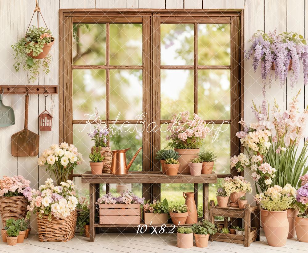 Kate Spring Rustic Window Flower Pots Garden Backdrop Designed by Emetselch