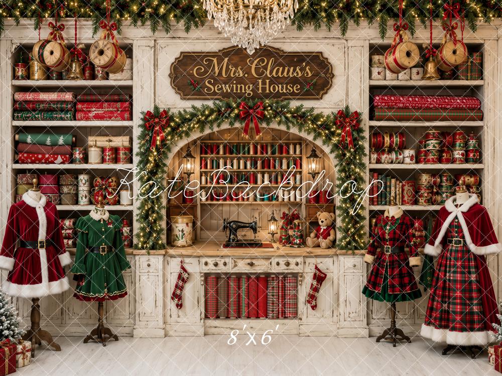 Kate Christmas Mrs. Claus Sewing Room Printed Backdrop Designed by Ashley Paul