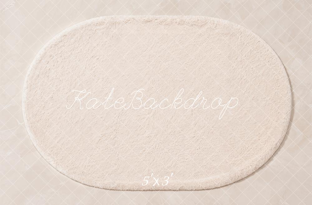 Kate Cream Furry Oval Rug Floor Printed Backdrop Designed by Kate Image