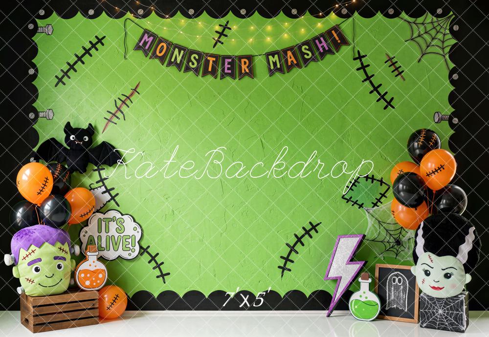 Kate Halloween Green Frankenstein Monster Party Printed Backdrop Designed by Mini MakeBelieve