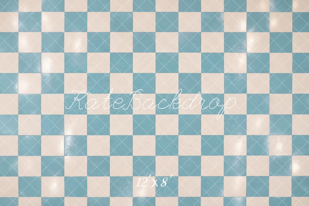 Kate Blue Cream Checkerboard Floor Printed Backdrop Designed by Laura Bybee