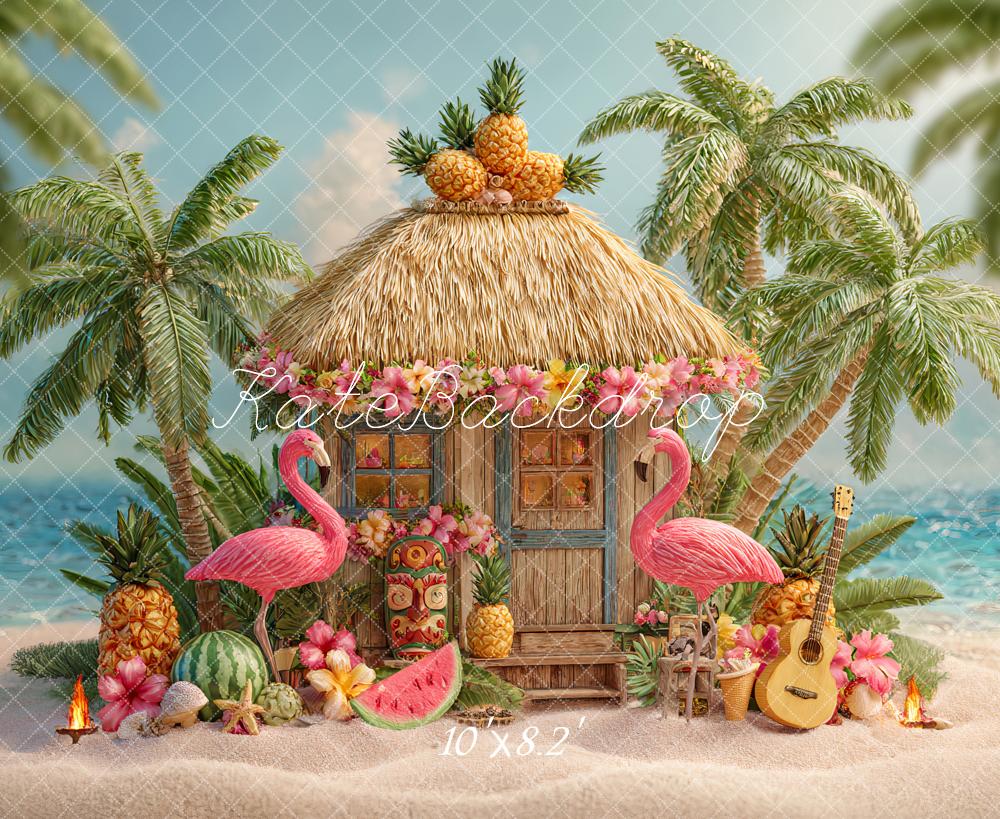 Kate Summer Tropical Flamingo Beach Hut Backdrop Designed by Ashley Paul