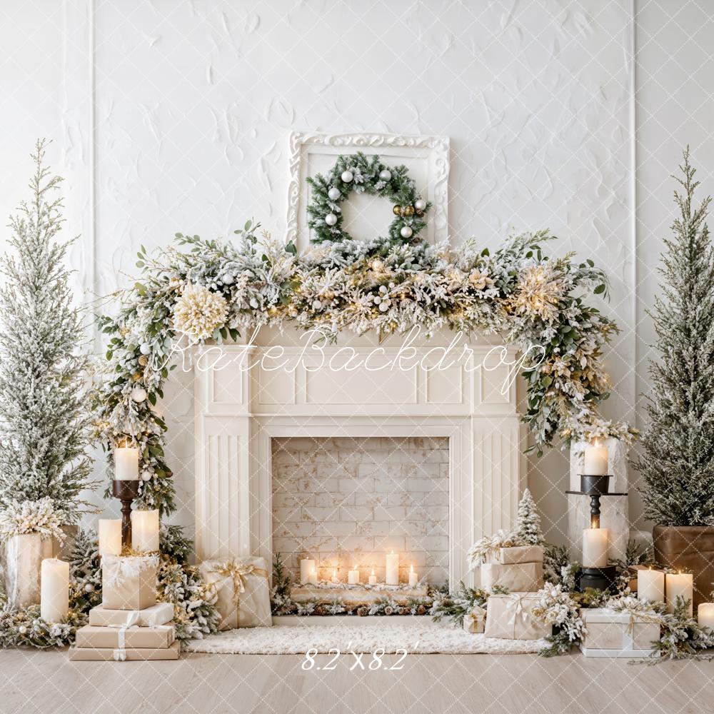 Kate Christmas White Fireplace Garland Candles Backdrop Designed by Emetselch