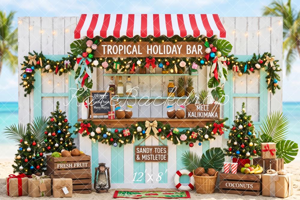 Kate Christmas Beach Tropical Holiday Bar Palm Trees Garland Gifts Printed Backdrop Designed by Patty Roberts