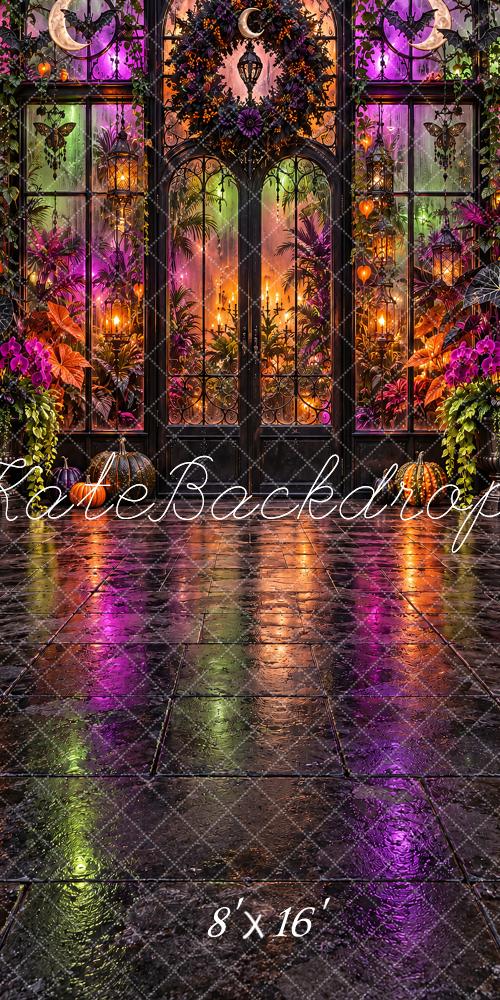 Kate Sweep Halloween Gothic Stained Glass Greenhouse Printed Backdrop Designed by Vertigo Productions