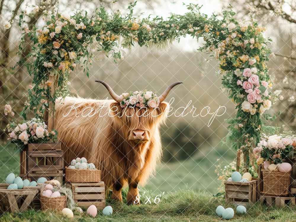 Kate Easter Floral Arch Highland Cow Backdrop Designed by Patty Roberts