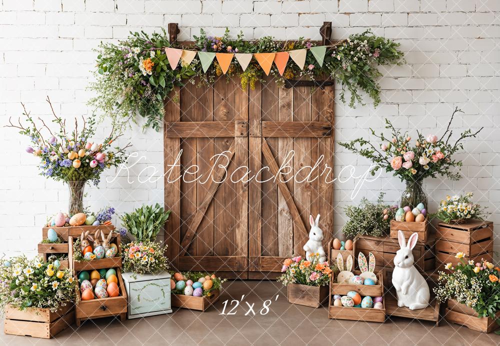 Kate Easter Bunny Barn Door Floral Backdrop Designed by Emetselch