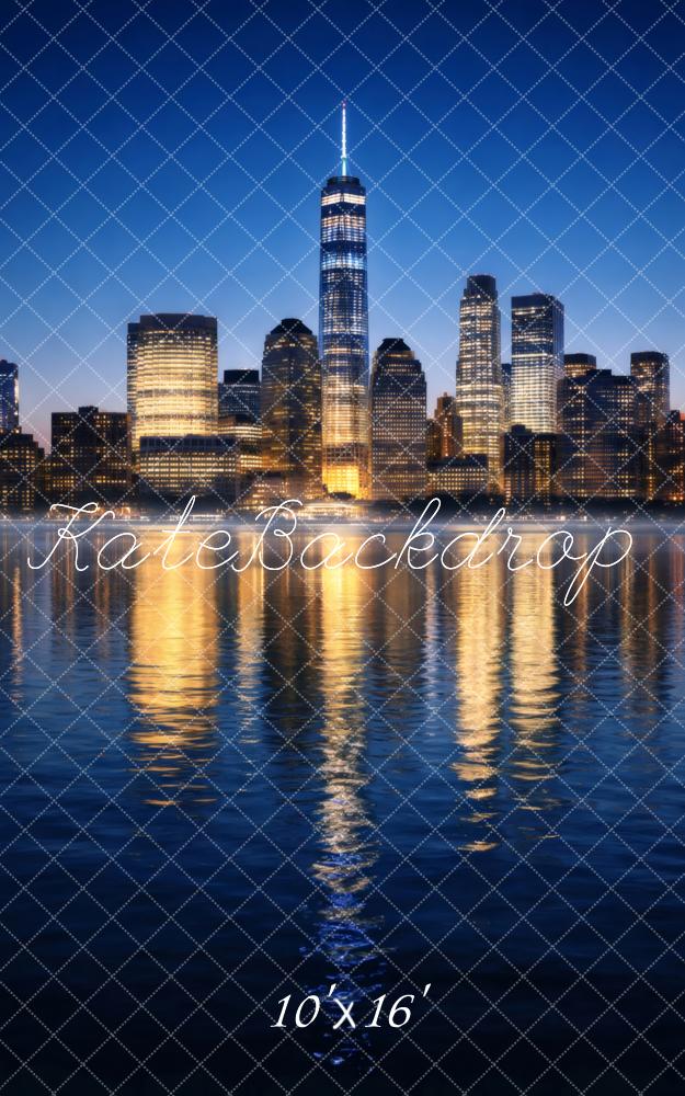 Kate Sweep City Skyline Skyscrapers Night Reflections Printed Backdrop Designed by Vertigo Productions