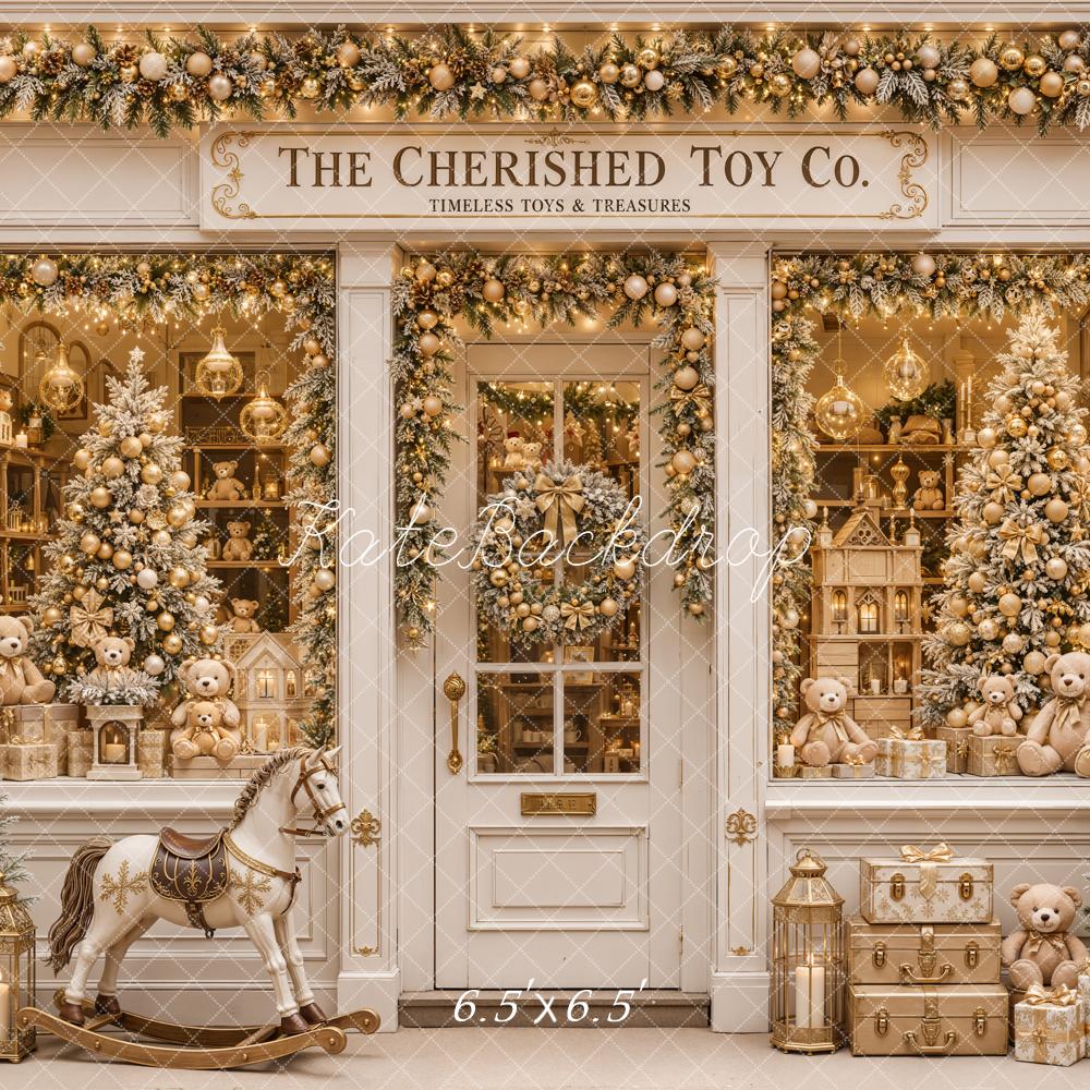 Kate Christmas Vintage Toy Shop Window Rocking Horse Printed Backdrop Designed by Emetselch