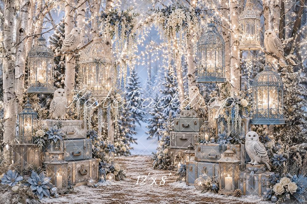Kate Winter Wonderland Birch Forest Owl Lanterns Printed Backdrop Designed by Ashley Paul