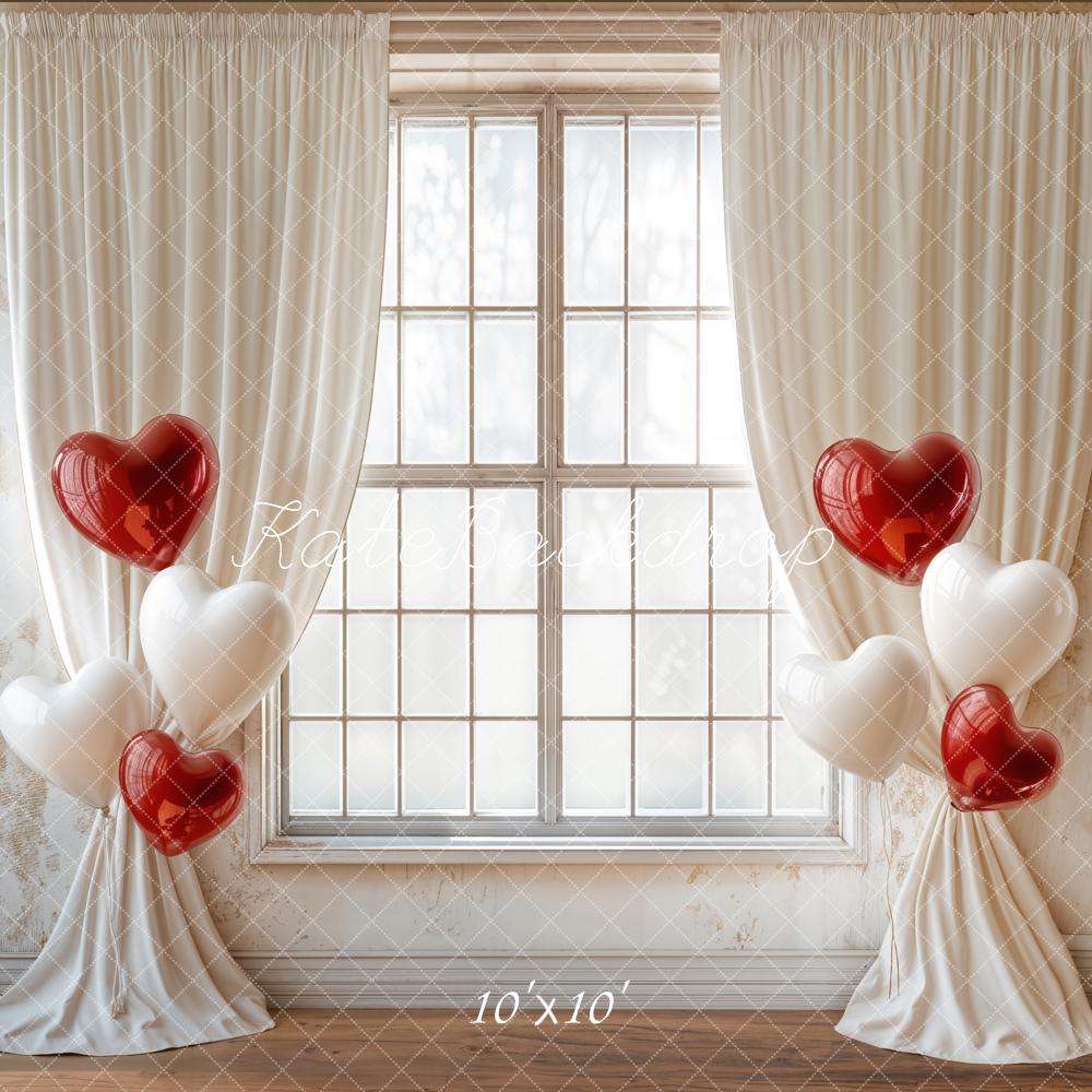 Kate Valentine Heart Balloons Curtain Window Backdrop Designed by Emetselch