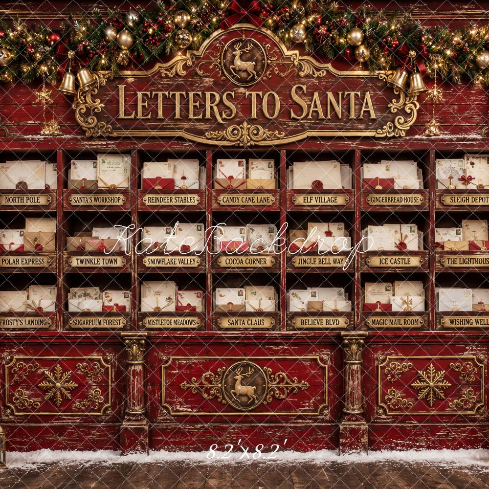 Kate Christmas Letters To Santa Vintage Red Post Office Printed Backdrop Designed by Ashley Paul