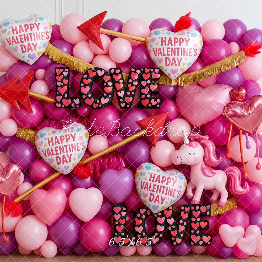 Kate Valentine's Day Love Balloons Hearts Unicorn Backdrop Designed by Mini MakeBelieve