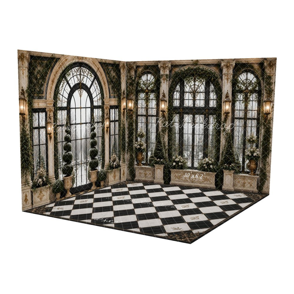 Kate Classic Retro Window Arch Greenery Floral Printed Backdrop Room Set