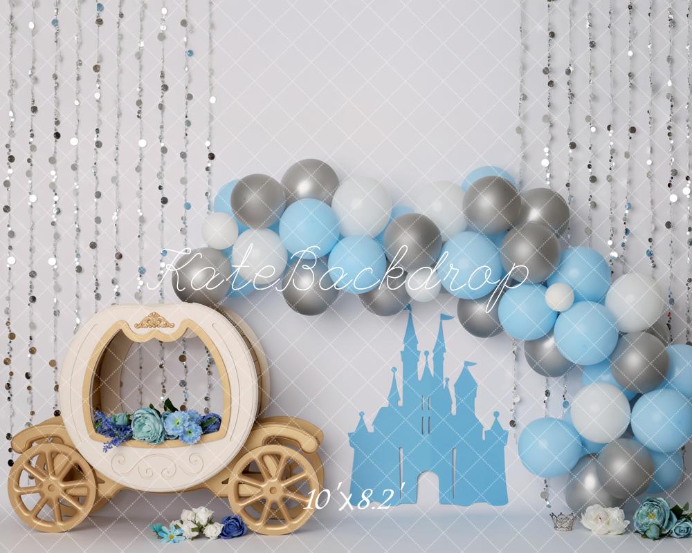 Kate Cake Smash Fairy Fantasy Blue Castle Balloon Carriage Backdrop Designed by Melissa King