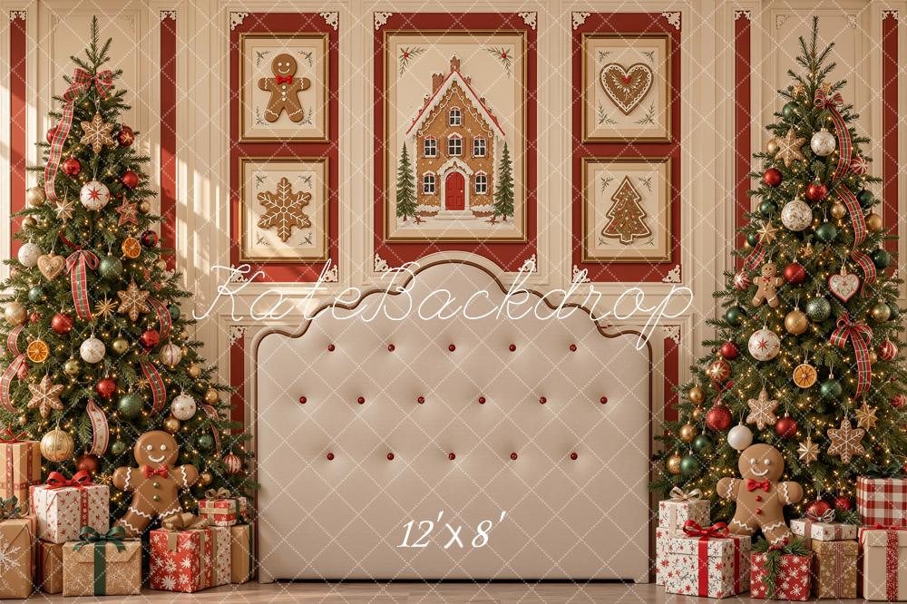 Kate Christmas Tree Headboard Gingerbread Gift Printed Backdrop Designed by Shutter Swan Studios