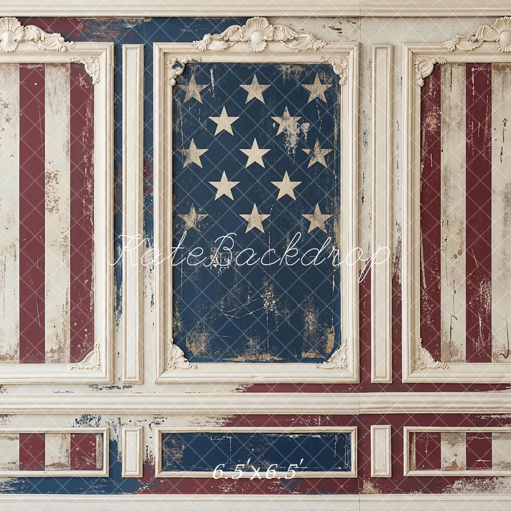 Kate Independence Day Vintage American Flag Panel Wall Printed Backdrop Designed by Emetselch