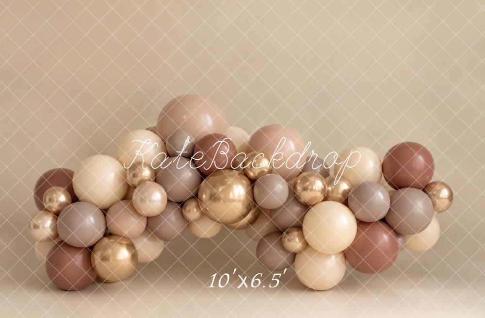 Kate Cake Smash Neutral Gold Balloon Arch Printed Backdrop Designed by Emetselch