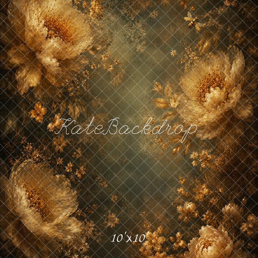 Kate Fine Art The Gilded Veil Floral Flowers Bees Printed Backdrop Designed by Ashley Ward