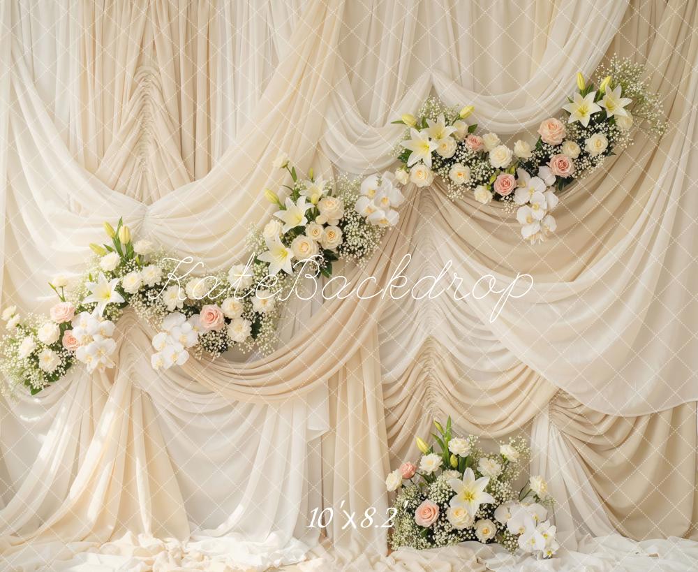 Kate Mother's Day Ivory Drapes Flower Arch Printed Backdrop Designed by Mini MakeBelieve