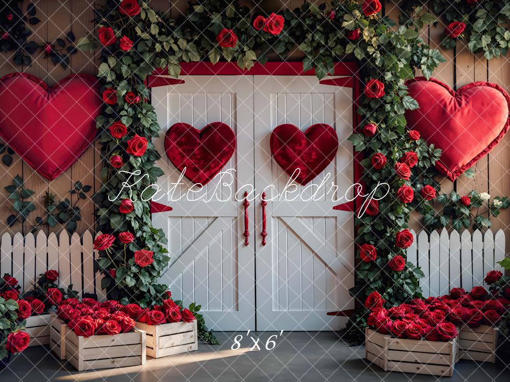 Kate Valentine's Day Barn Door Red Hearts Roses Backdrop Designed by Mini MakeBelieve